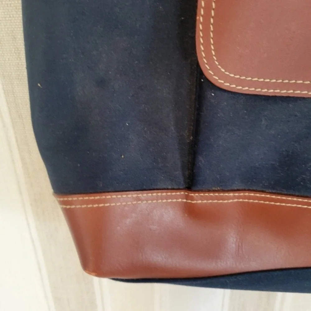 Etienne Aigner Canvas Shoulder Tote Bag Purse Navy Blue Brown‎
